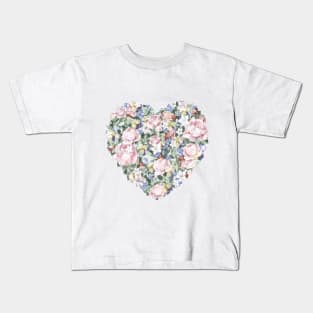 A botanical pattern with flowers, leaves, berries and dragonflies Kids T-Shirt